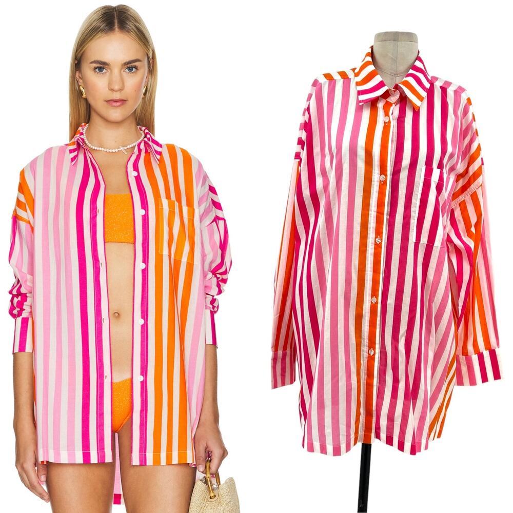 Beach Riot Alexa‎ Top Cover-Up Sunset Stripes Pink Orange Size Large